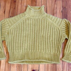 H&M Cropped Ribbed Turtleneck Sweater - Mustard Yellow - Women's Size LARGE